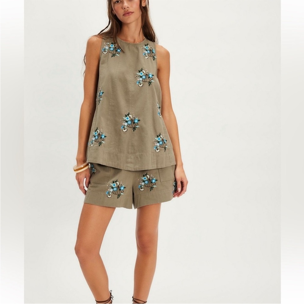 New - Free People Olive Green Embroidered Cotton Set